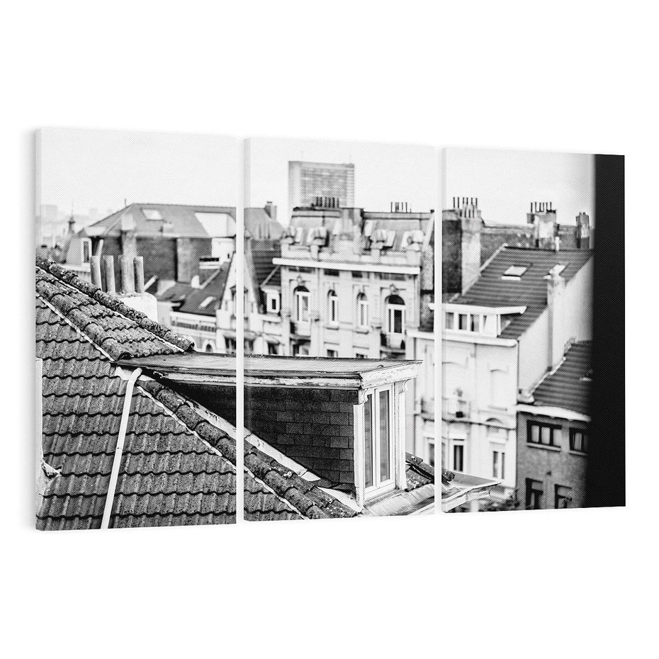 Obraz na płótnie 120x80 - Miasto w Retro Odsłonie - fotografia czarno biała, ujęcie na dachy wielkiego miasta