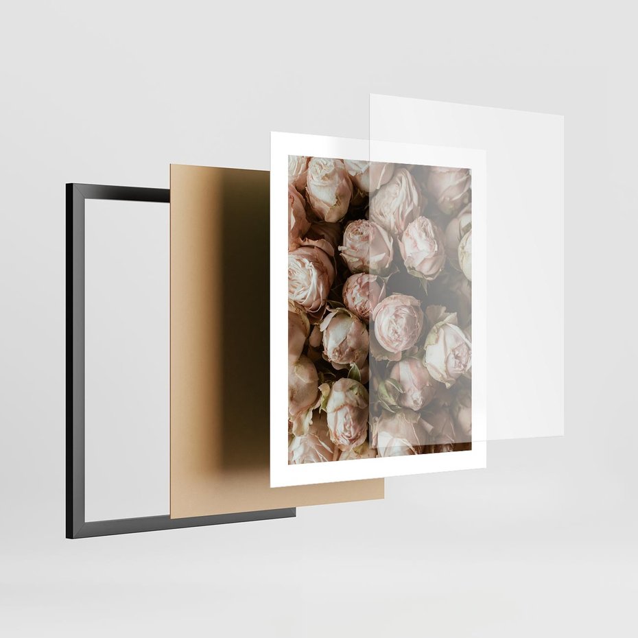 Plakat w ramie 40x50 - Róże i Różowe Kwiaty w Kompozycji - róże, różowe kwiaty - rama czarna