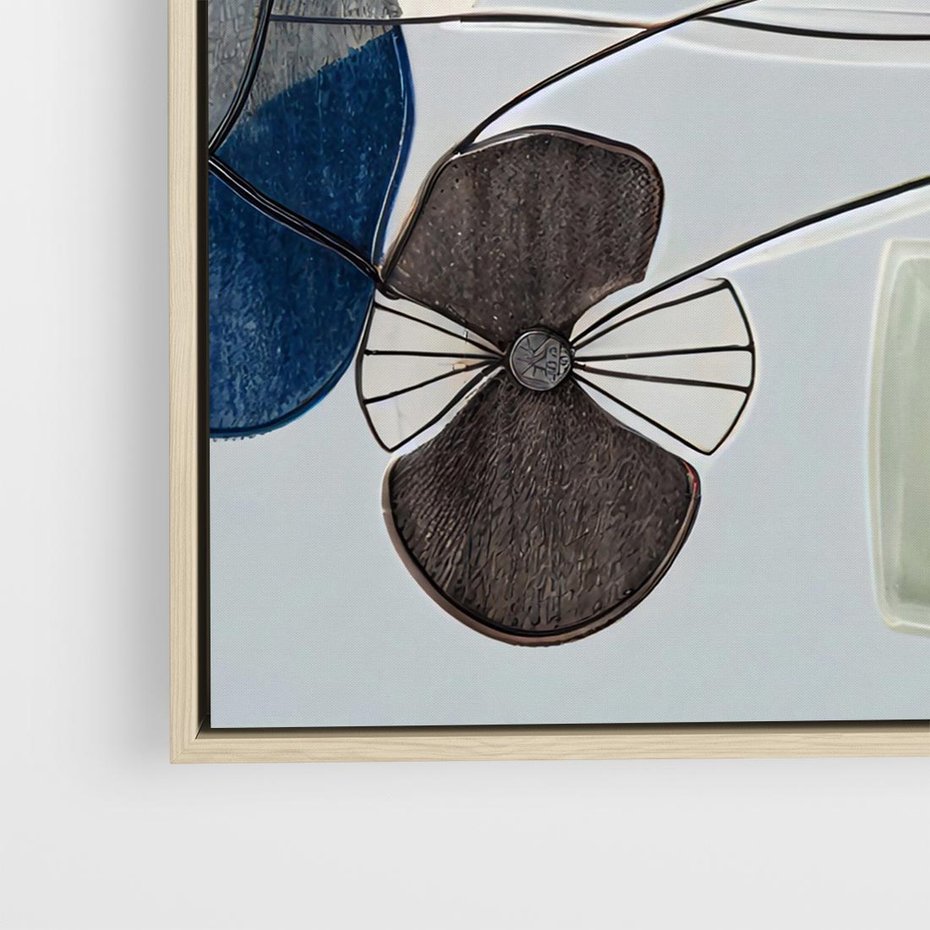 Obraz w ramie 80x80 - Plamy w Niebieskim - sztuka abstrakcyjna, linie - rama drewno