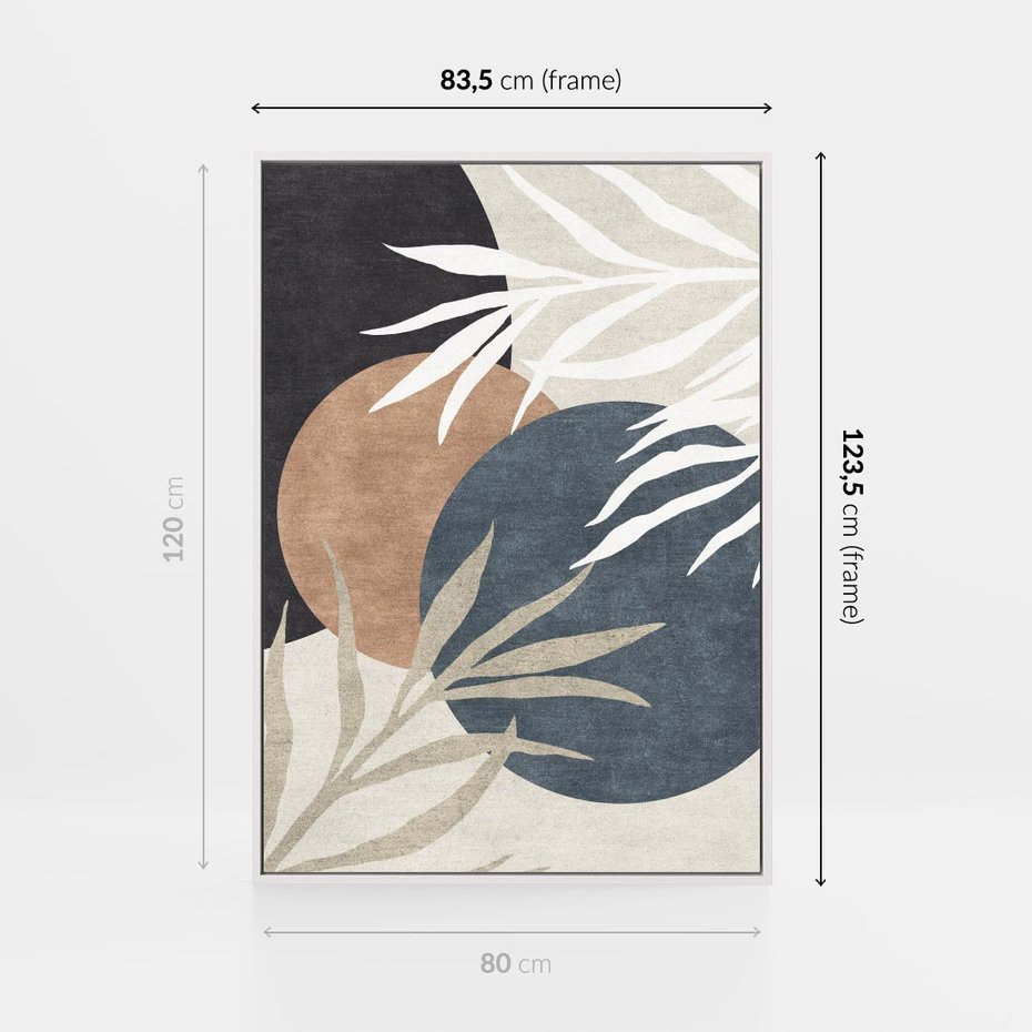 Obraz w ramie 80x120 - Symfonia skradzionych chwil - cienie liści palmy, beżowe tłó - rama biała