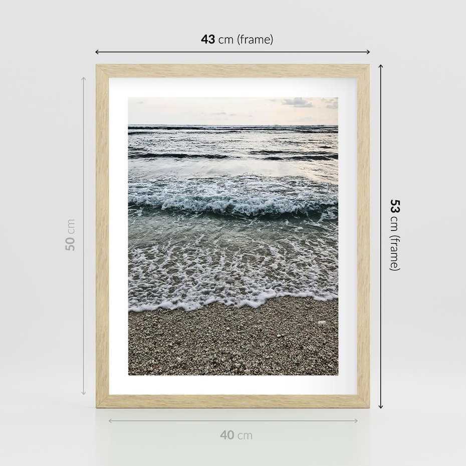 Plakat w ramie 40x50 - Spokojna Plaża - plaża, żwirek - rama drewno