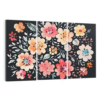 Obraz na płótnie 120x80 - Labirynty melancholii - akwarelowe, pastelowe kwiaty na czarnym tle