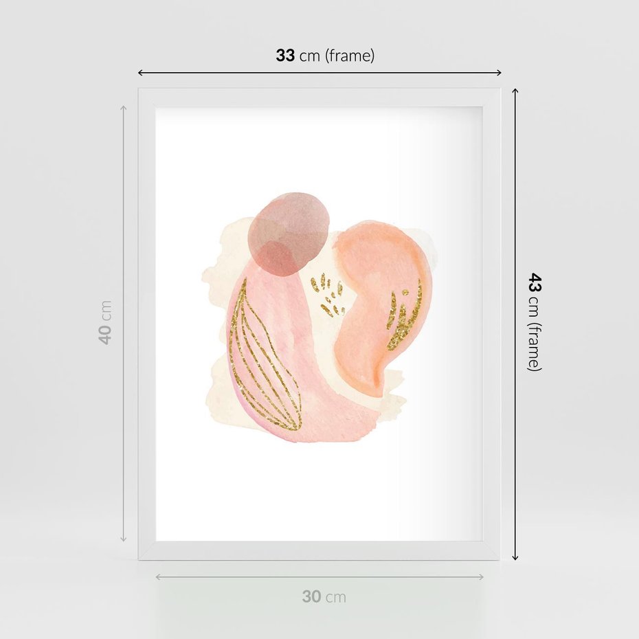 Plakat w ramie 30x40 - Impresje Przenikających Form - abstrakcyjne akwarelowe plamy, minimalizm - rama biała