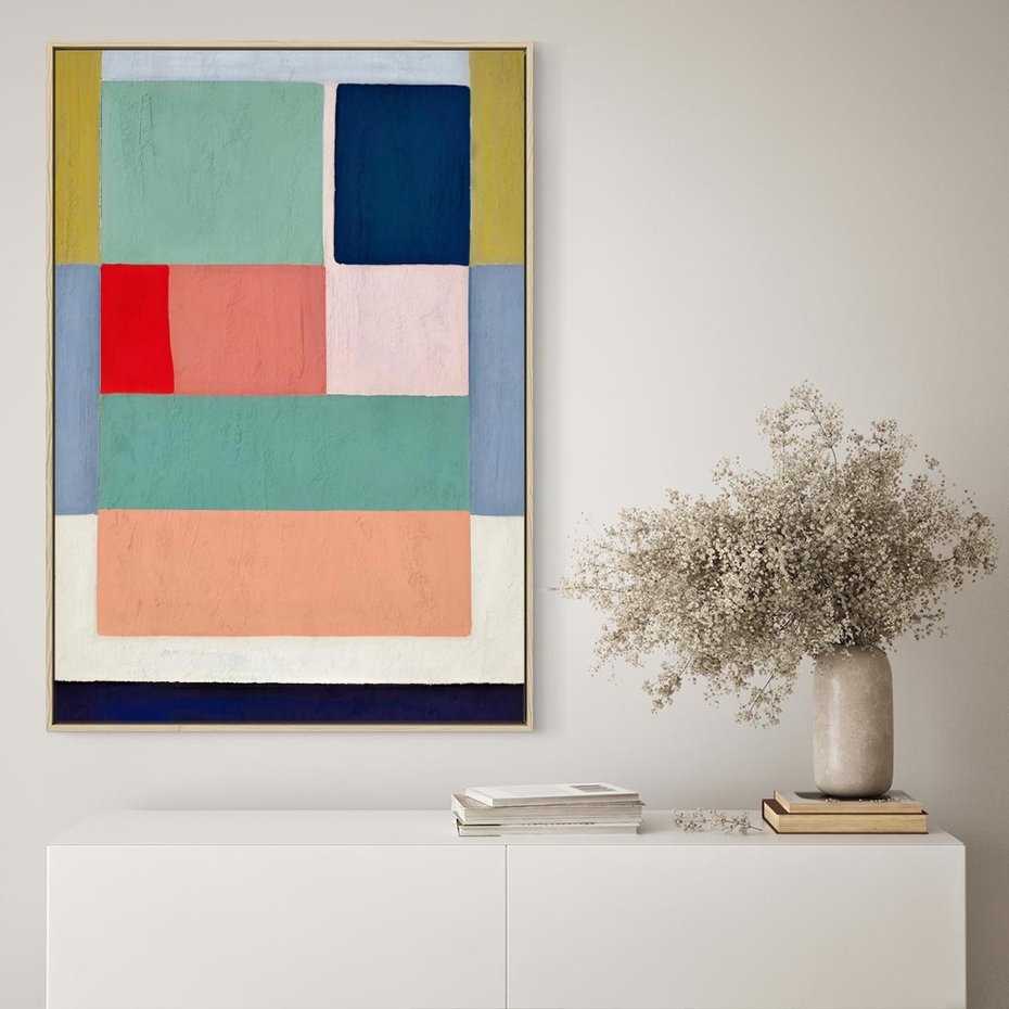 Obraz w ramie 80x120 - Bezgraniczne Nastroje Harmonii - abstrakcyjne geometryczne kształty, olejny obraz - rama drewno