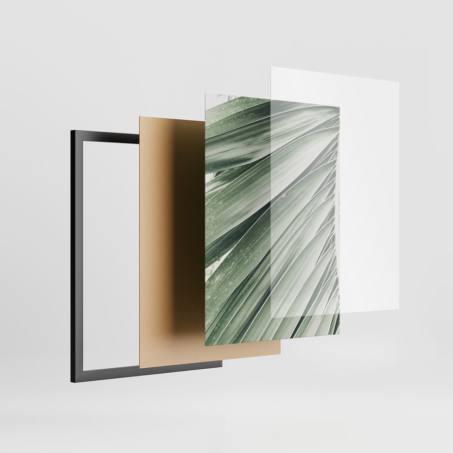 Zestaw obrazy w ramie 30x40 galeria - Liście, minimalizm, zieleń - rama czarna