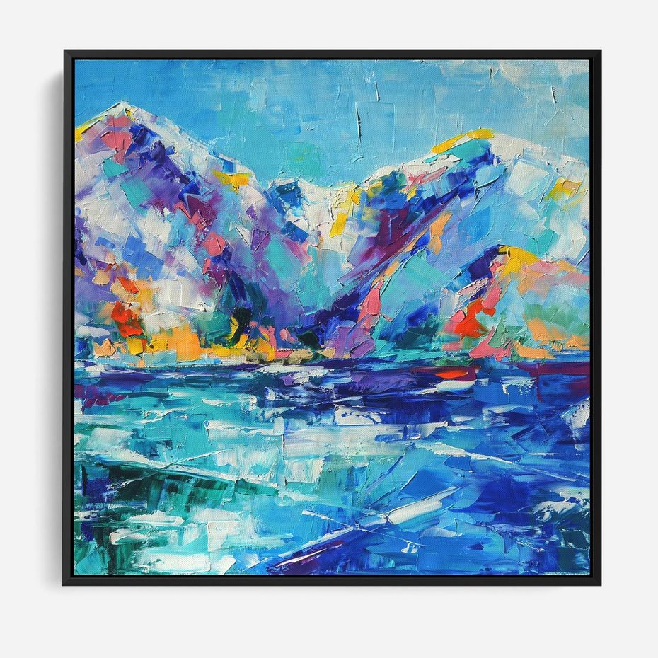 Obraz w ramie 50x50 - Mistyka Górskich Marzeń - abstrakcja, pejzaż gór - rama czarna