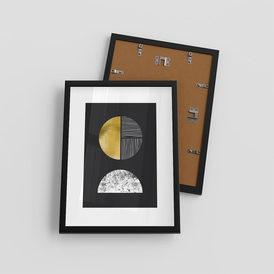 Plakat w ramie 30x40 - Złote Koła i Geometryczne Formy - grafika, modern - rama czarna