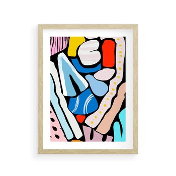 Plakat w ramie 40x50 - Kolory Na Czerni - abstrakcyjne formy, komiksowy styl - rama drewno
