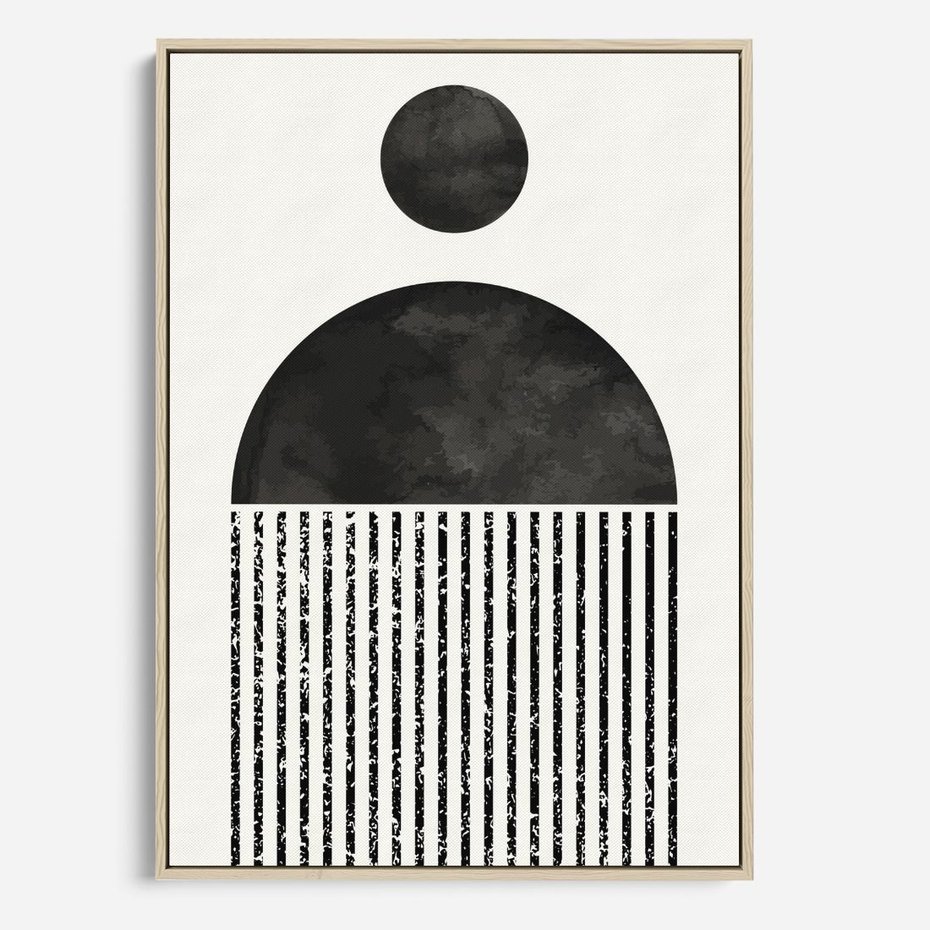 Obraz w ramie 70x100 - Księga Wibracji - abstrakcyjne czarno białe formy, minmalizm - rama drewno