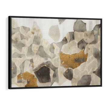 Obraz w ramie 100x70 - Nowoczesne Złoto i Szarość - plamy, złoto - rama czarna