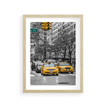 Plakat w ramie 30x40 - Taksówki w Nowym Jorku - taksówki, Nowy Jork - rama drewno