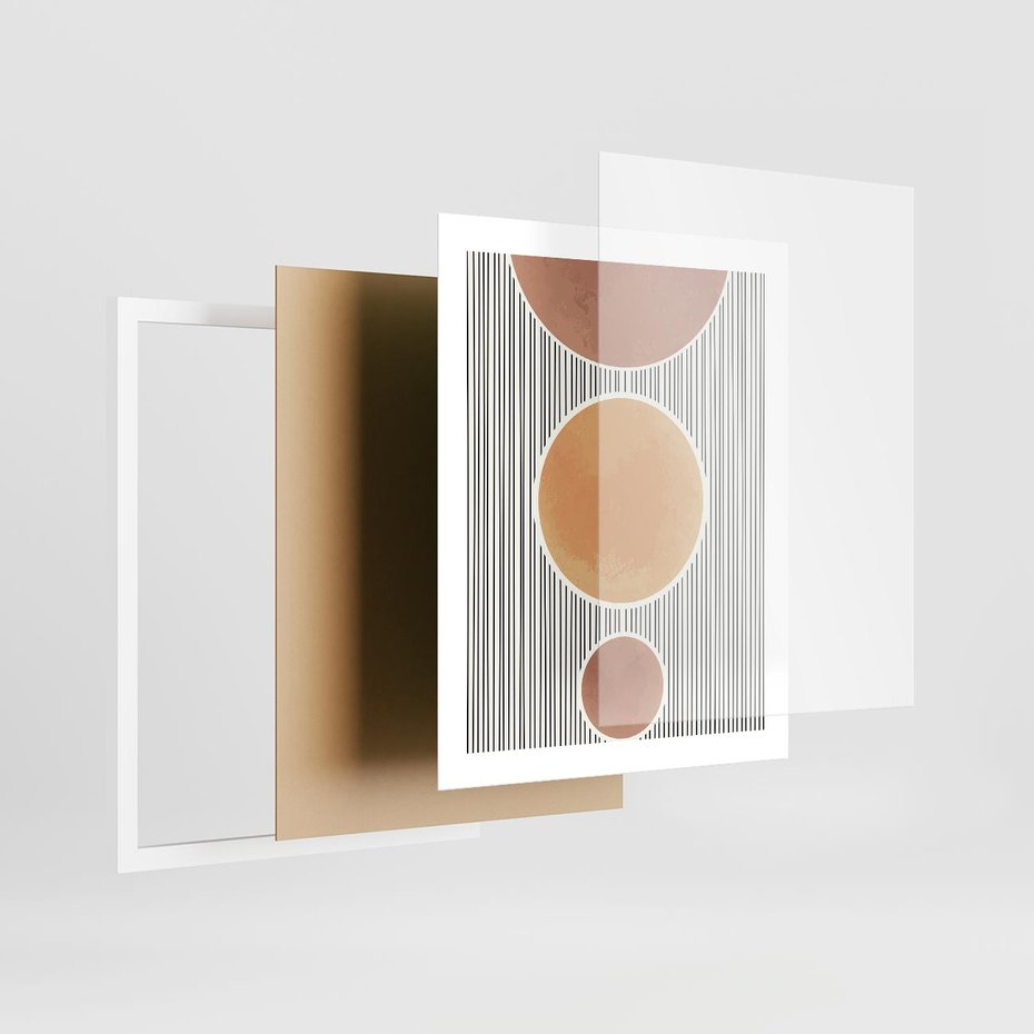 Plakat w ramie 40x50 - Taniec Linii - abstrakcyjna nowoczesna sztuka, koła okręgi - rama biała