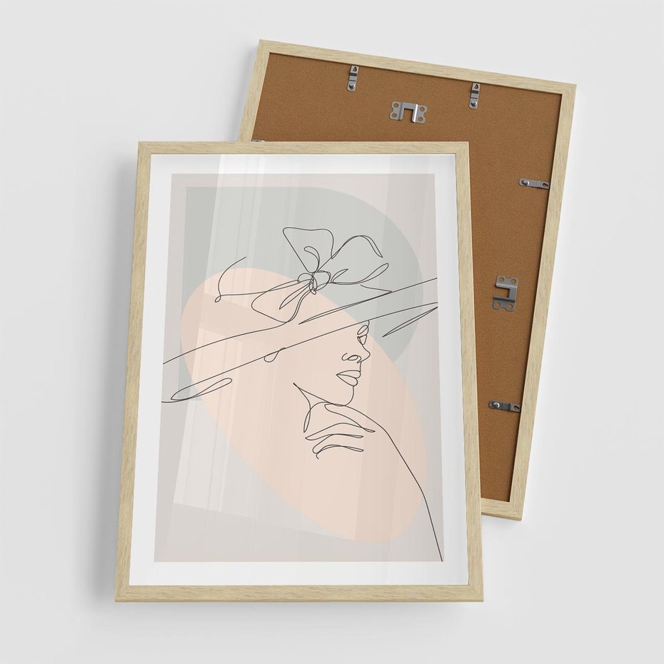 Plakat w ramie 50x70 - Twarz Kobiety w Pastelach - minimalistyczna grafika, pastelowe tłó - rama drewno