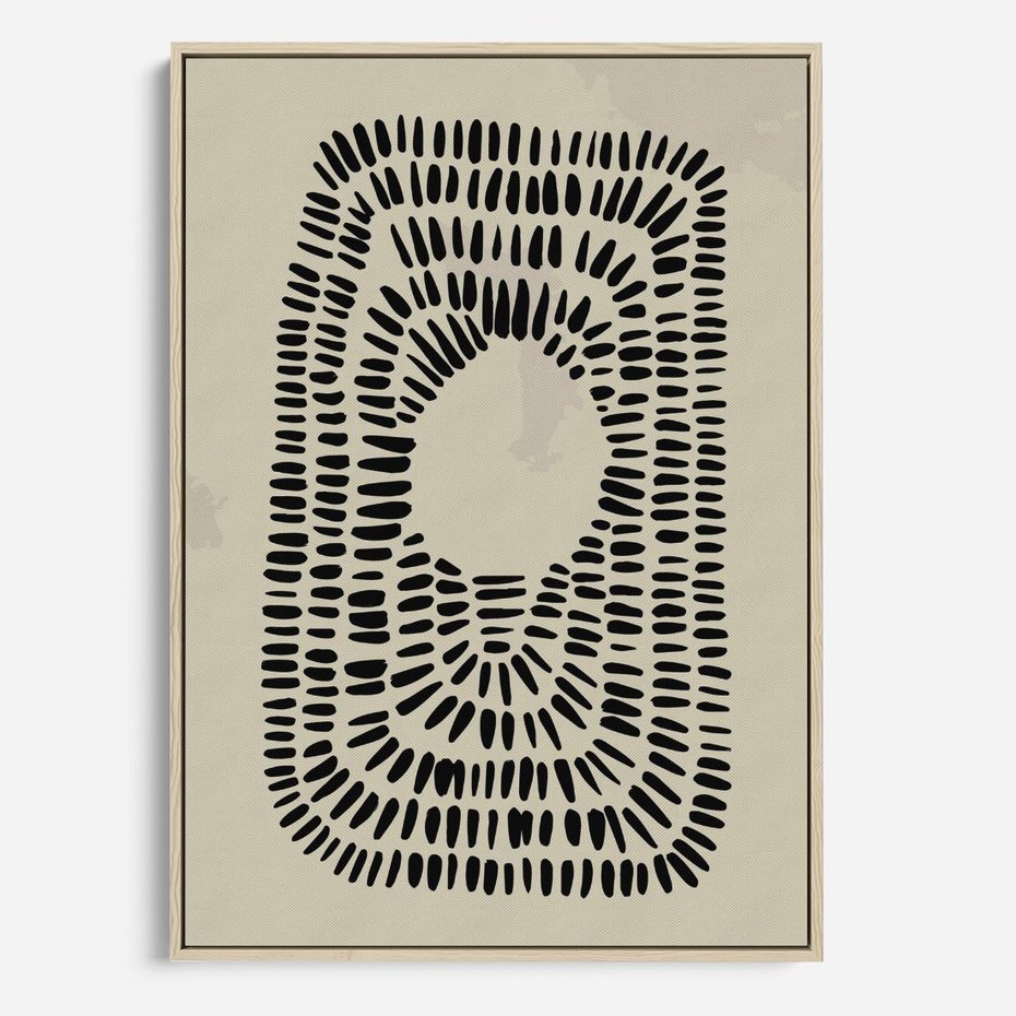 Obraz w ramie 80x120 - Zaklęte Wnętrza - boho plakat, czarne kropki kreski - rama drewno