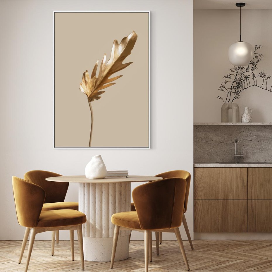 Obraz w ramie 70x100 - Piękno w Detalu - złoty, liść - rama biała