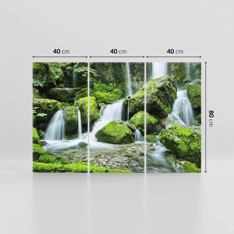 Obraz na płótnie 120x80 - Spokojny wodospad w lesie nad rzeką - wodospad, las