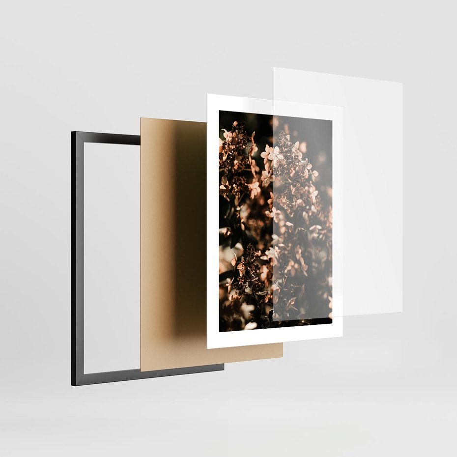 Plakat w ramie 30x40 - Sucha Kompozycja Kwiatów - suche kwiaty hortensji - rama czarna