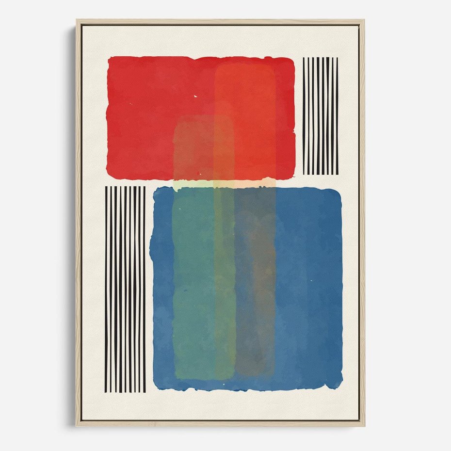 Obraz w ramie 50x70 - Kolorowe Spektrum - kolorowa geometria, prostokąty w intensywnych kształtach i czarne kreski - rama drewno