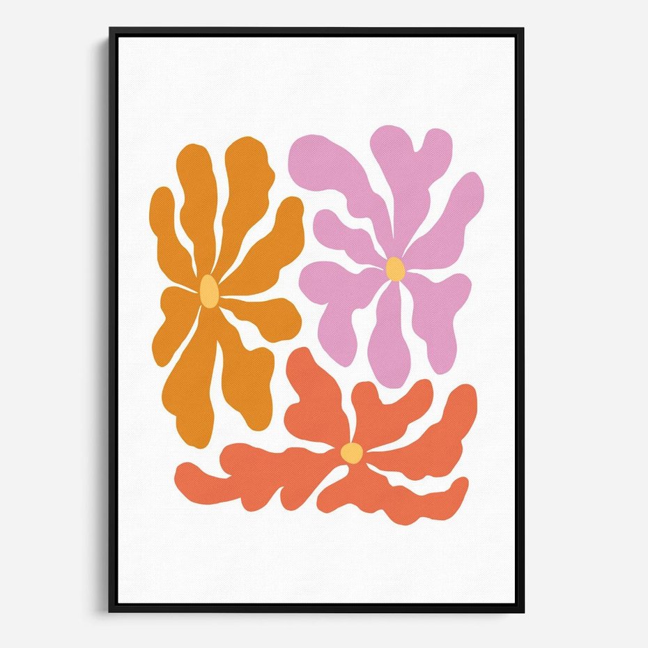 Obraz w ramie 70x100 - Rozbijające Refleksje - abstrakcyjne kolorowe kwiaty, minimlizm - rama czarna