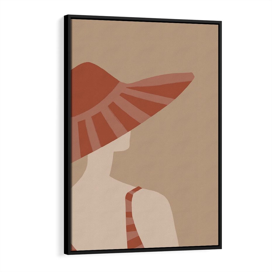 Obraz w ramie 70x100 - Kobiecy Portret - plakat retro, kobieta w kapeluszu - rama czarna