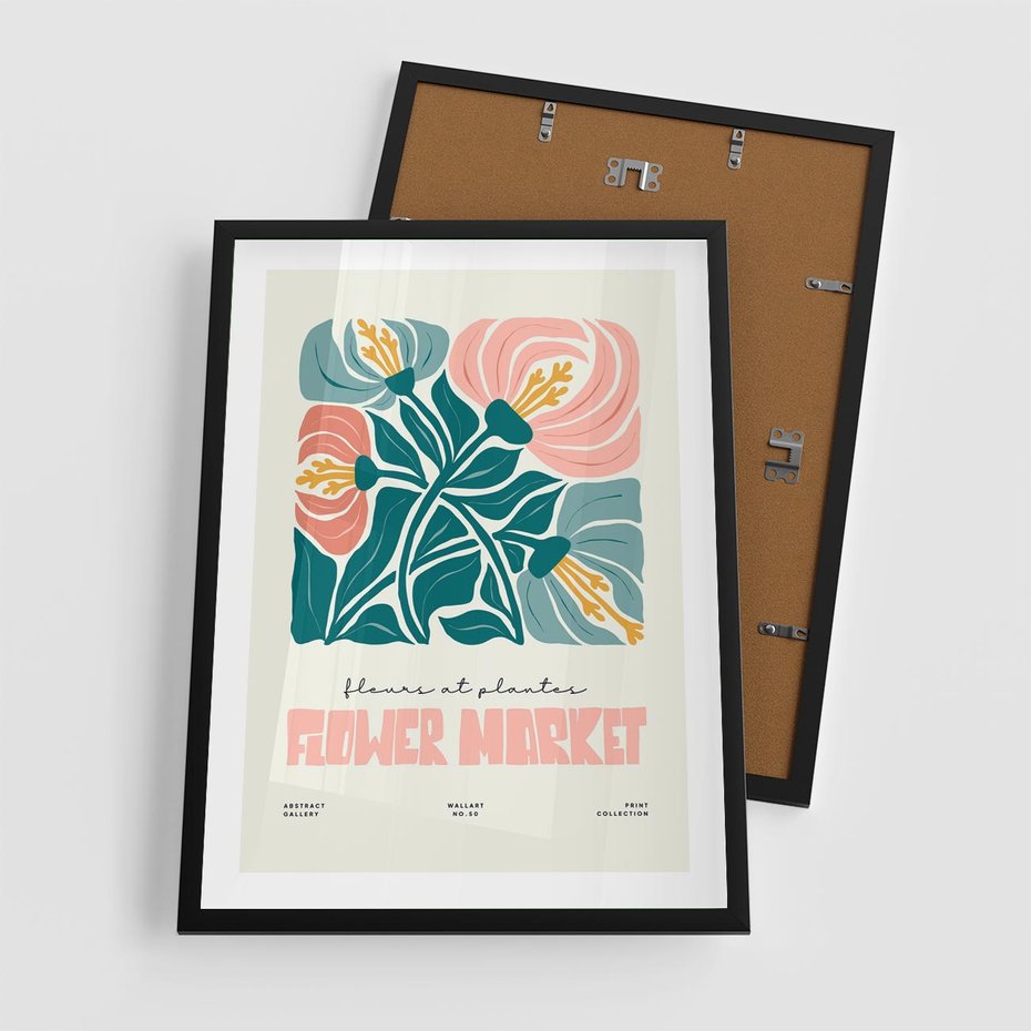 Plakat w ramie 50x70 - Taniec Kształtów - kwiaty, abstrakcyjna kompozycja - rama czarna