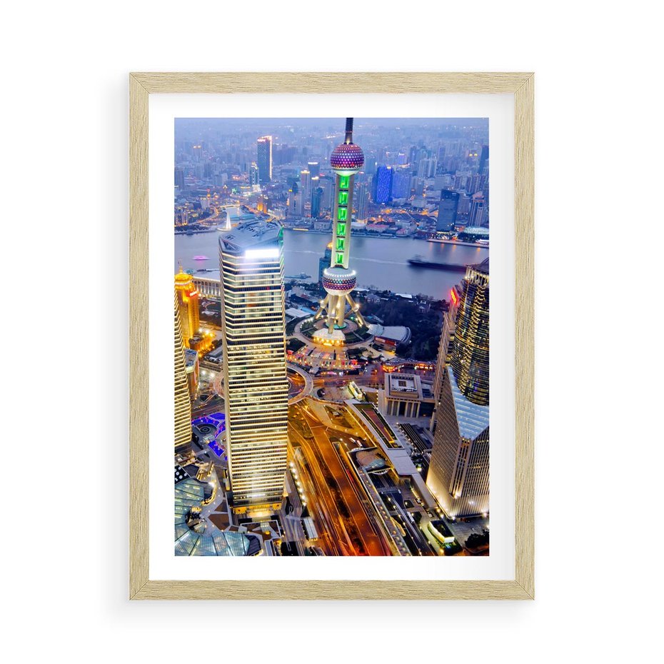 Plakat w ramie 50x70 - Wzgórza Mieściny - wieżowce, miasto - rama drewno