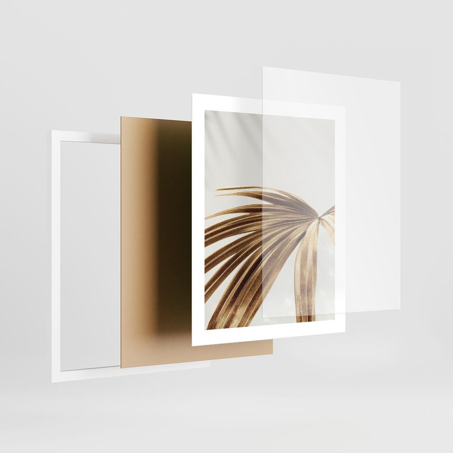 Plakat w ramie 40x50 - Egzotyczny Blask - złote, liście - rama biała