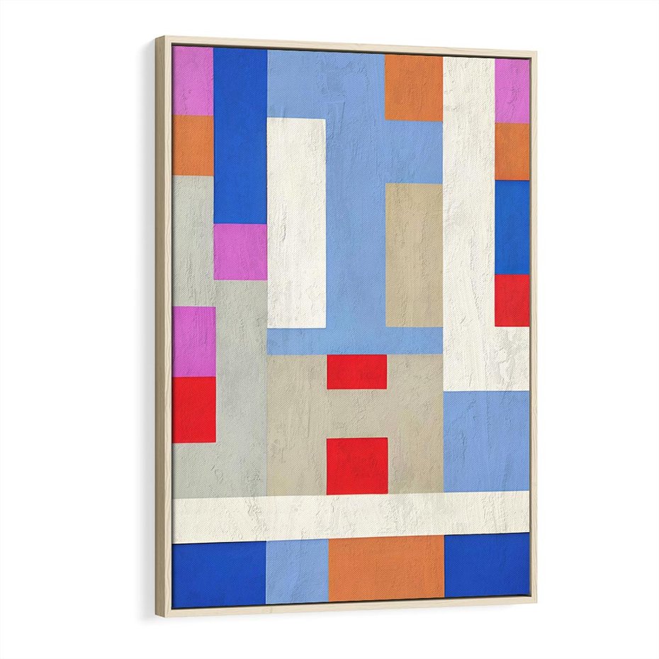 Obraz w ramie 80x120 - Bezczasowe Przenikanie Kształtów - abstrakcyjne geometryczne kształty, olejny obraz - rama drewno