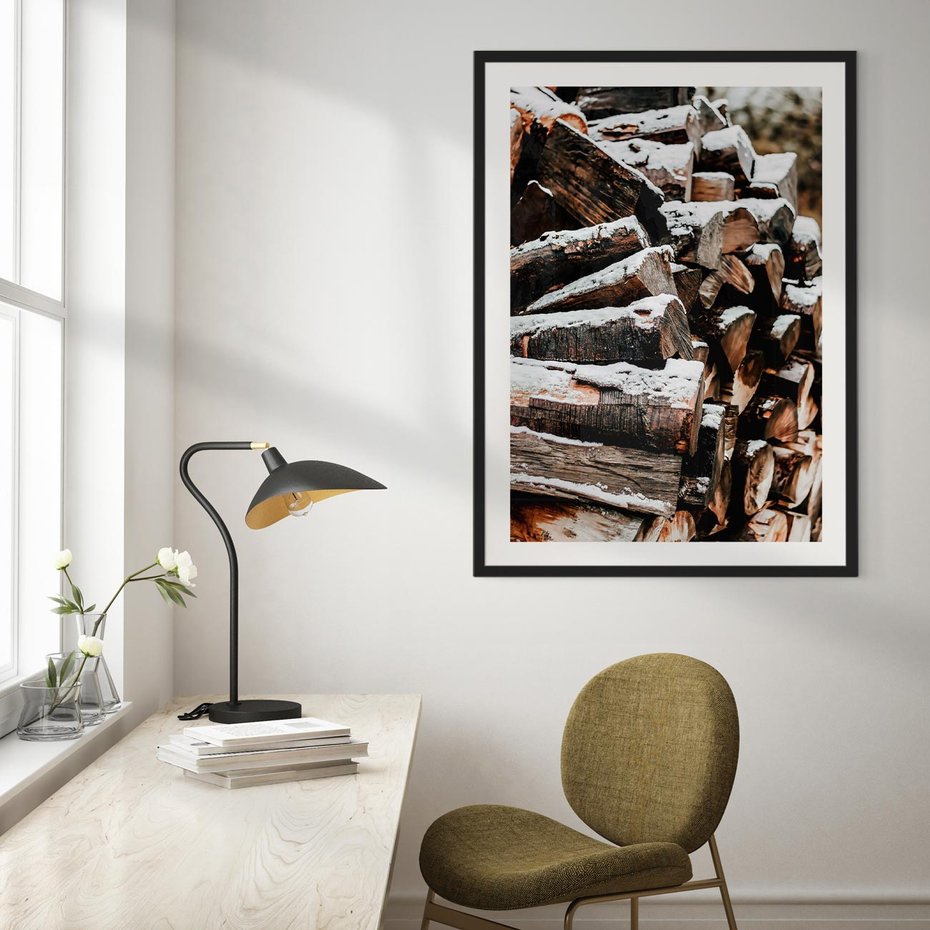 Plakat bez ramy 30x40 - Zimowa Drewniana Idylla - drewno, kłody