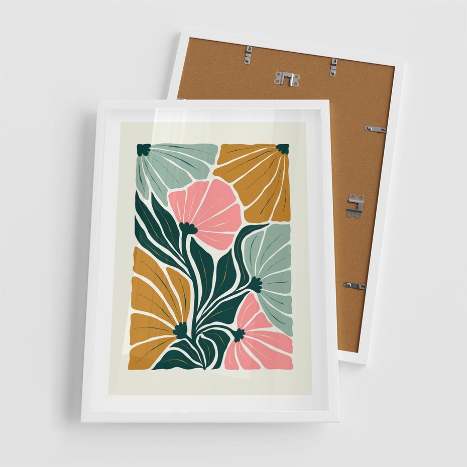 Plakat w ramie 50x70 - Rozplątane Myśli - abstrakcyjna kompozycja, pastelowe kwiaty - rama biała