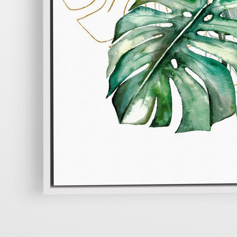 Obraz w ramie 80x120 - Luksus w Detalu - złote, liście - rama biała