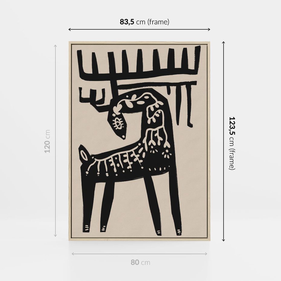 Obraz w ramie 80x120 - Konturem Zdefiniowany - skandynawska sztuka, jeleń - rama drewno