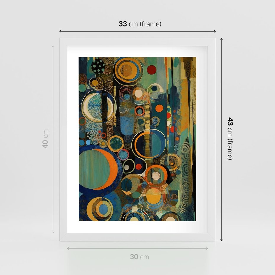 Plakat w ramie 30x40 - Wibracje Wymyślnych Form - abstrakcyjny obraz, mnogość kolorów - rama biała