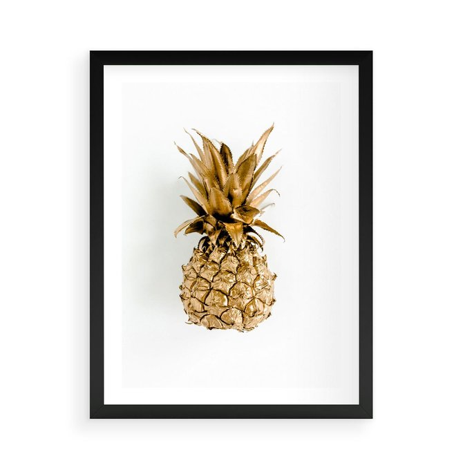 Plakat w ramie 50x70 - Ekskluzywny Akcent - złoty, ananas - rama czarna