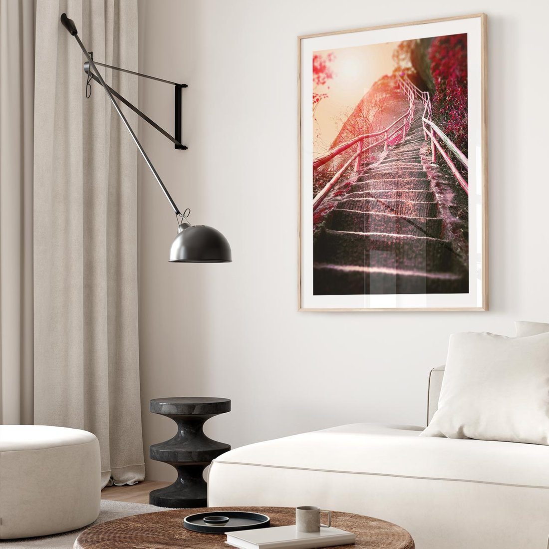 Plakat w ramie 30x40 - Schody prowadzące do nieznanych ścieżek - schody, ścieżka - rama drewno