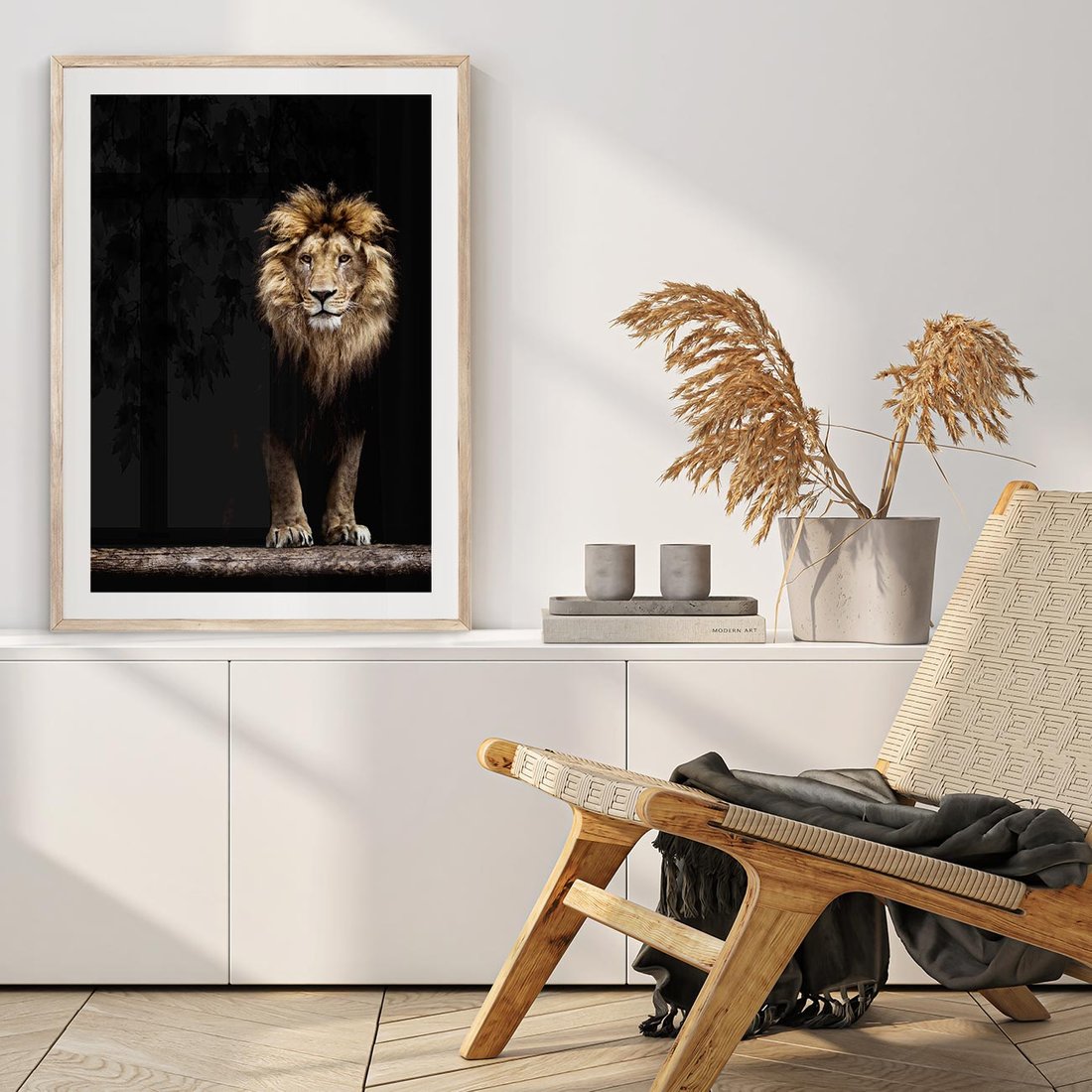 Plakat w ramie 30x40 - Lew: dzikie piękno natury - lew, dzikie - rama drewno