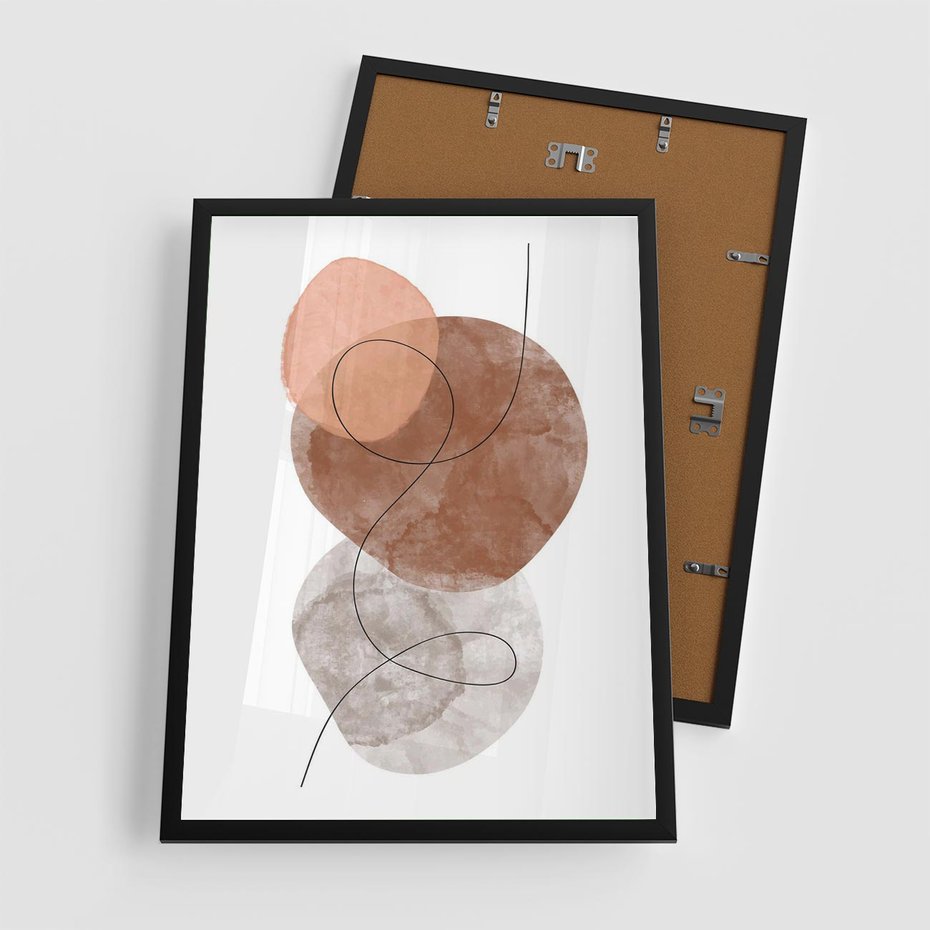 Plakat w ramie 50x70 - Brązowe Akwarelowe Zawirowania - abstrakcja, brązowe akwarelowe plamy - rama czarna