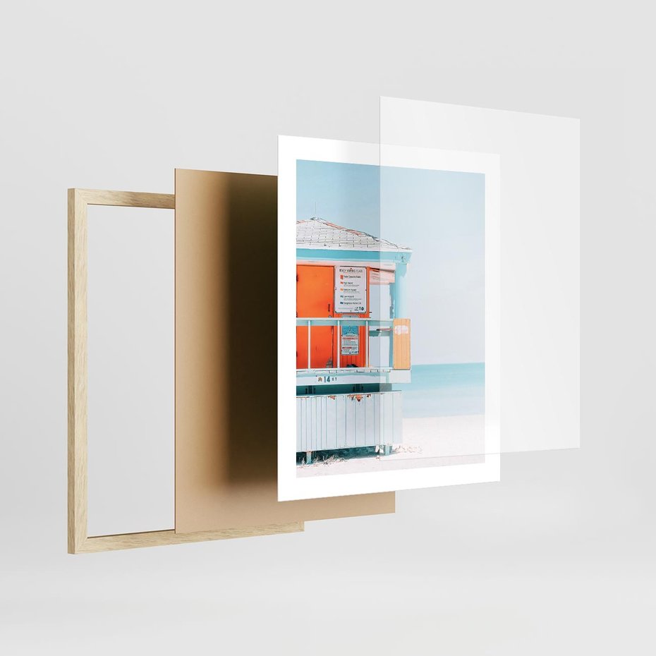 Plakat w ramie 40x50 - Letnia Idylla - plaża, domek na plaży - rama drewno