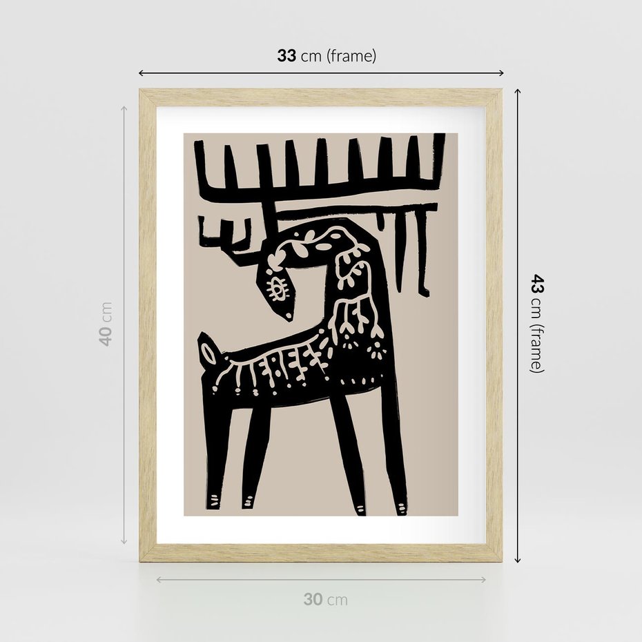 Plakat w ramie 30x40 - Konturem Zdefiniowany - skandynawska sztuka, jeleń - rama drewno