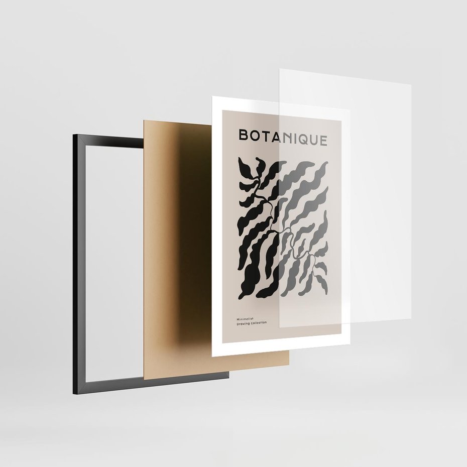 Plakat w ramie 50x70 - Księga Odbić - abstrakcyjne liśćie, roślinne motywy - rama czarna