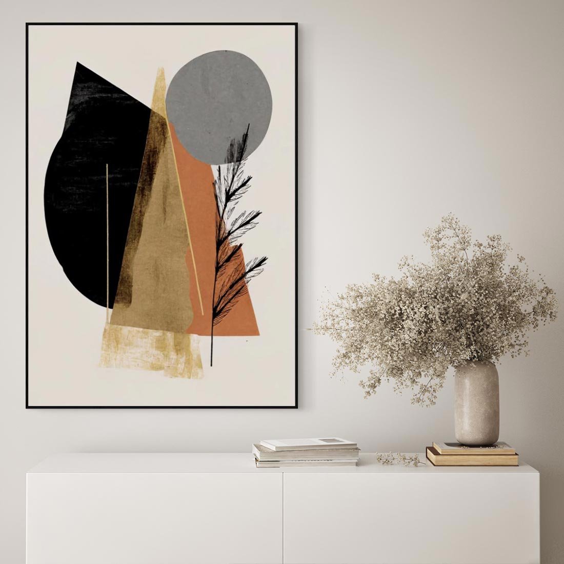 Obraz w ramie 50x70 - Wibracje Barw Ziemi - abstrakcyjny obraz, dziwne formy - rama czarna