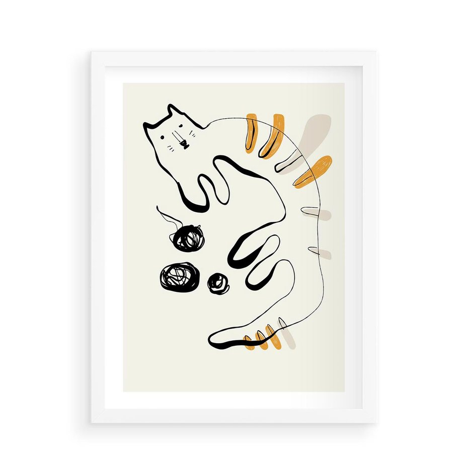 Plakat w ramie 50x70 - Picassowska Abstrakcja Kota - abstrakcyjna grafika kota, jak picasso - rama biała