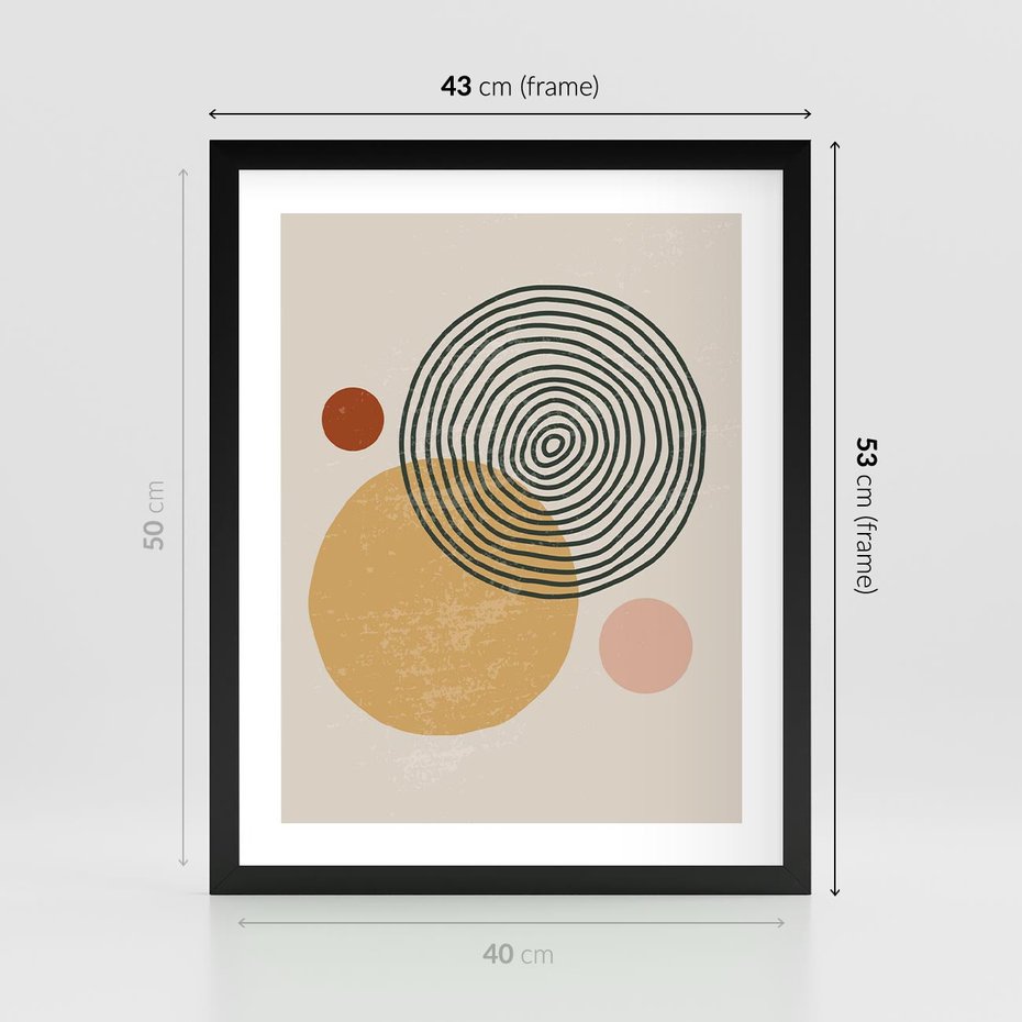 Plakat w ramie 40x50 - Boho Światło - abstrakcyjna sztuka, boho kształty - rama czarna