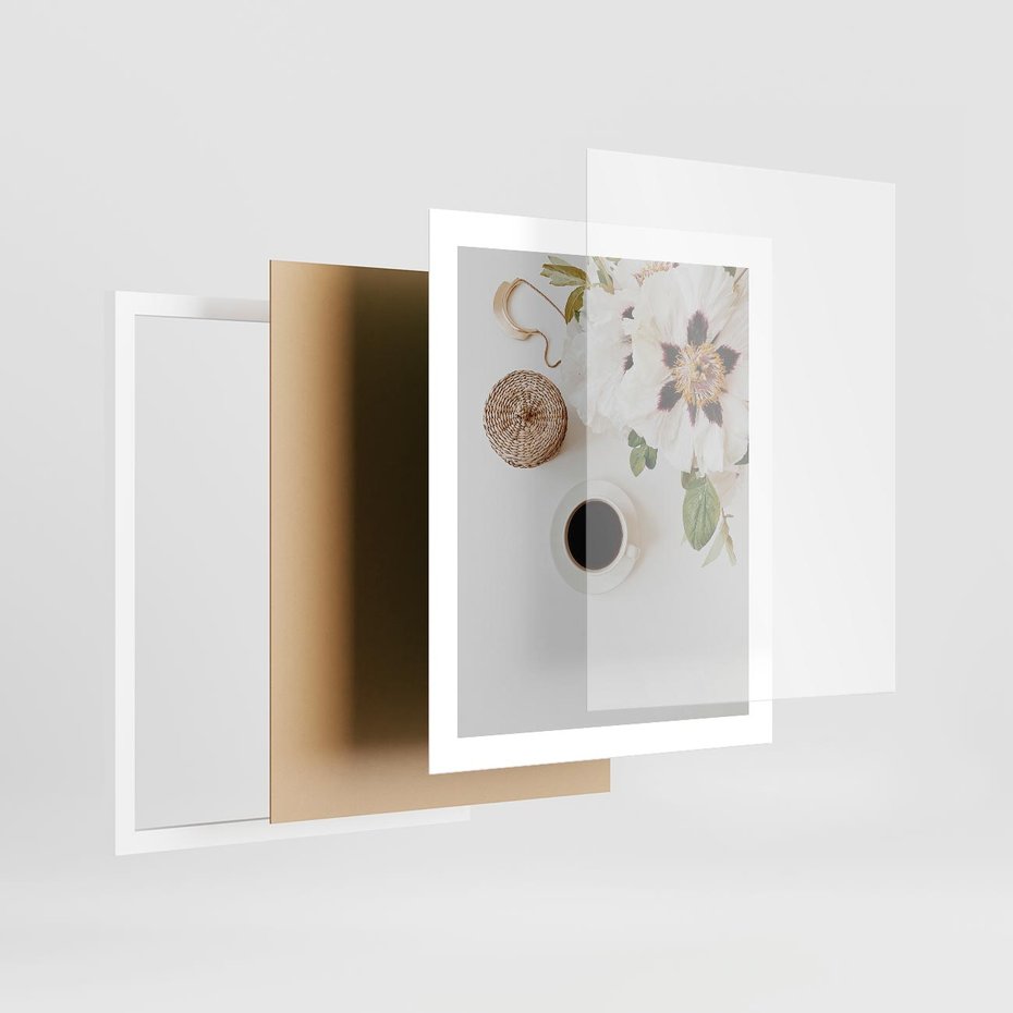Plakat w ramie 40x50 - Bukiet Kwiatów i Kawa na Stole - fotografia, na stole bukiet - rama biała
