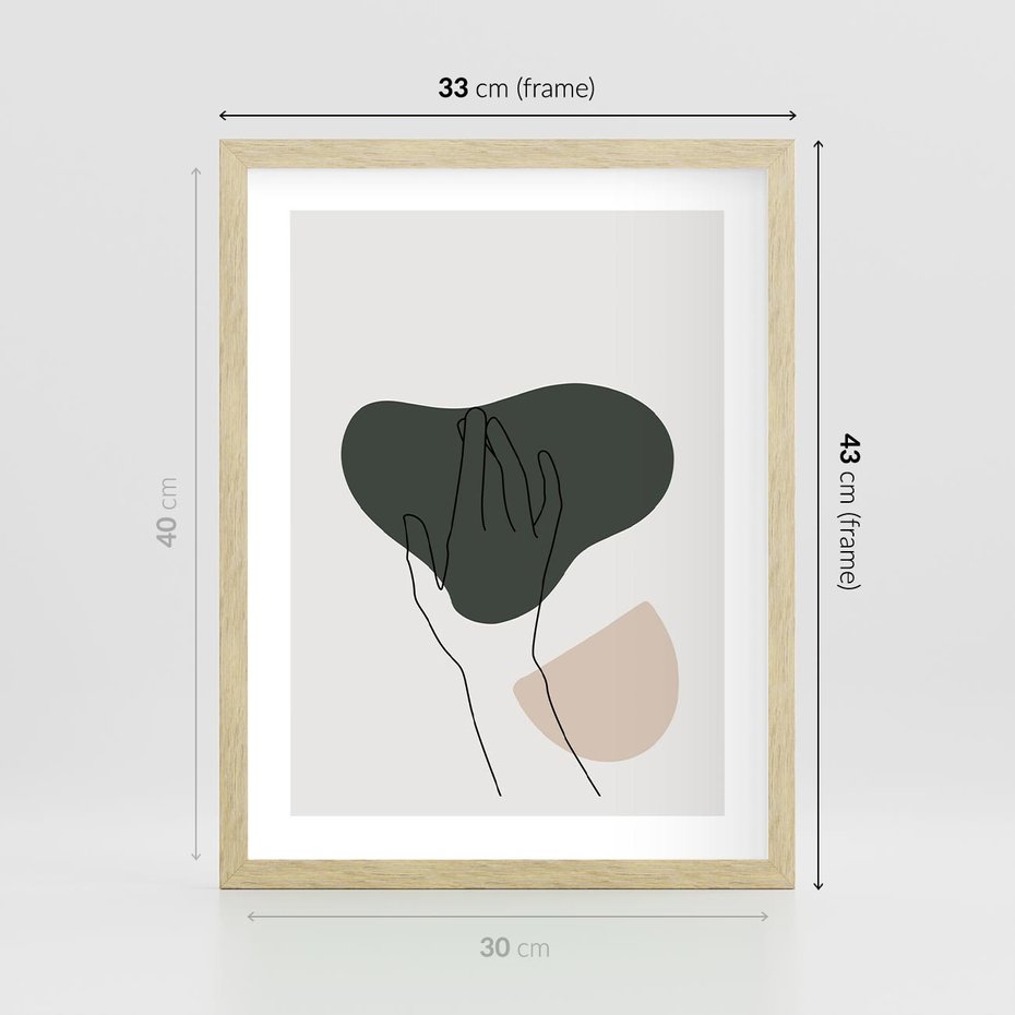 Plakat w ramie 30x40 - Bezczasowe Echo - szkic jedną linią, one line - rama drewno