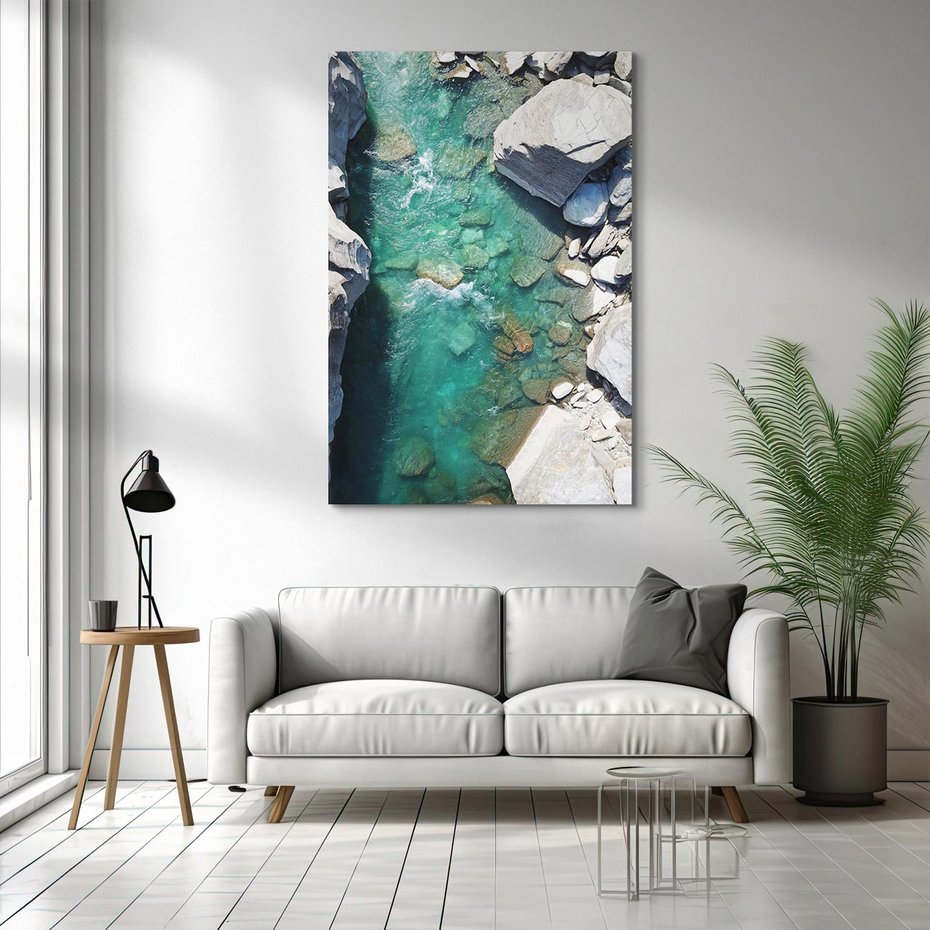 Obraz na płótnie 80x120 - Spotkanie natury i siły - rzeka, skały