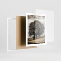 Plakat w ramie 40x50 - Spokojna Osamotniona Chwila - beżowe kolory, samotne drzewo na polu - rama biała