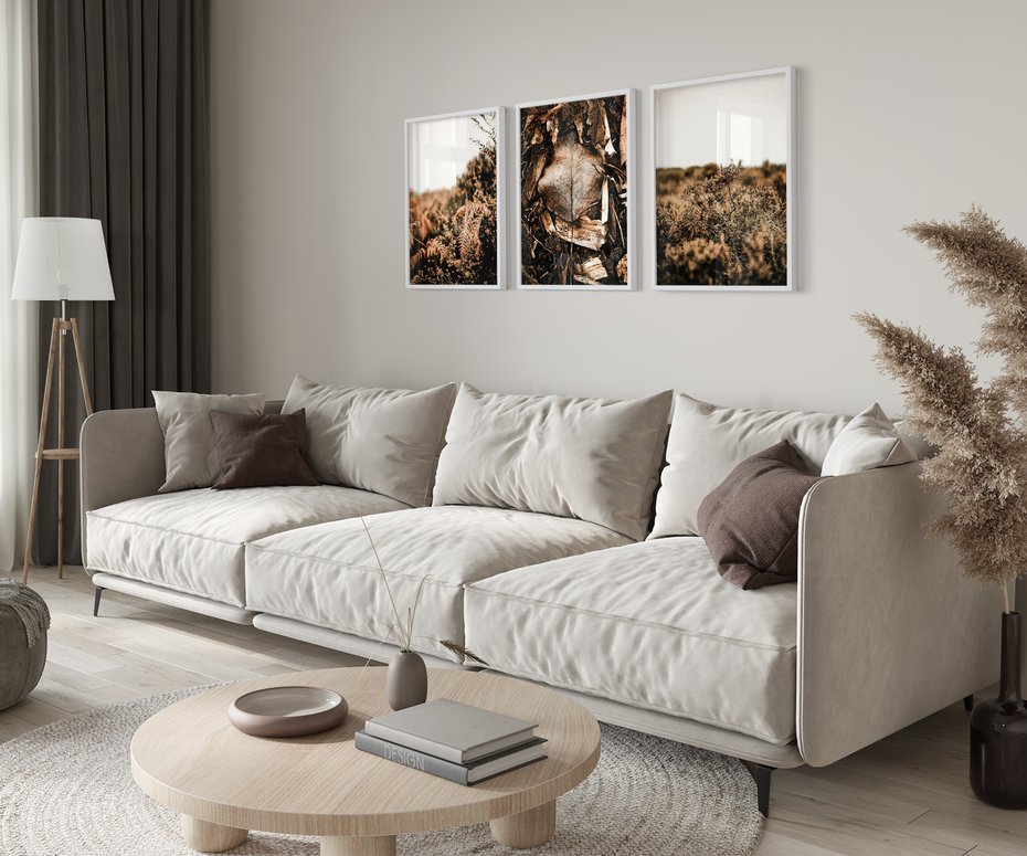 Zestaw obrazy w ramie 40x50 galeria - Jesienna, łąka, liście, boho - rama biała