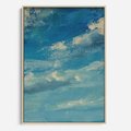 Obraz w ramie 80x120 - Oddechy niebiańskiej materii - olejny obraz, smugi farby przypominają obłoki na błękitnym niebie - rama drewno