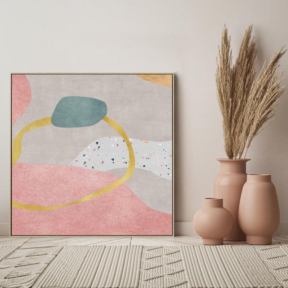 Obraz w ramie 50x50 - Ekspresja w ruchu pędzla - abstrakcja, połączenie kształtów - rama drewno